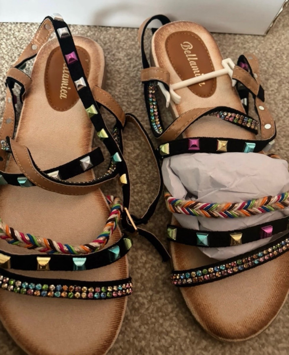 Women’s Sandals Size UK 5 Sparkly Boho Multicoloured Gem Strap Sandals BNWT