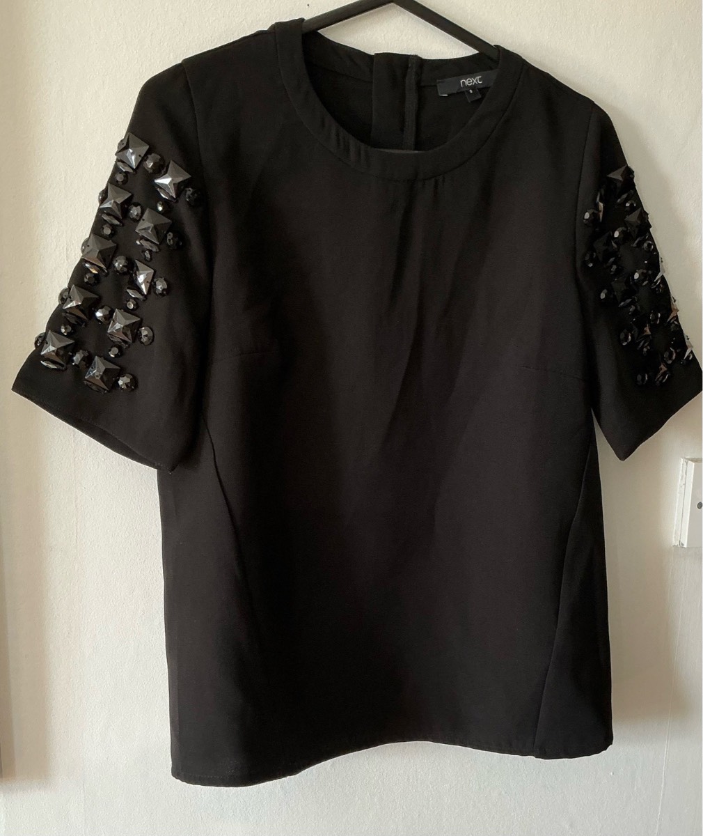 Women’s Black Size 8 Next Dress Top Embellished Sleeve Details Zip Back
