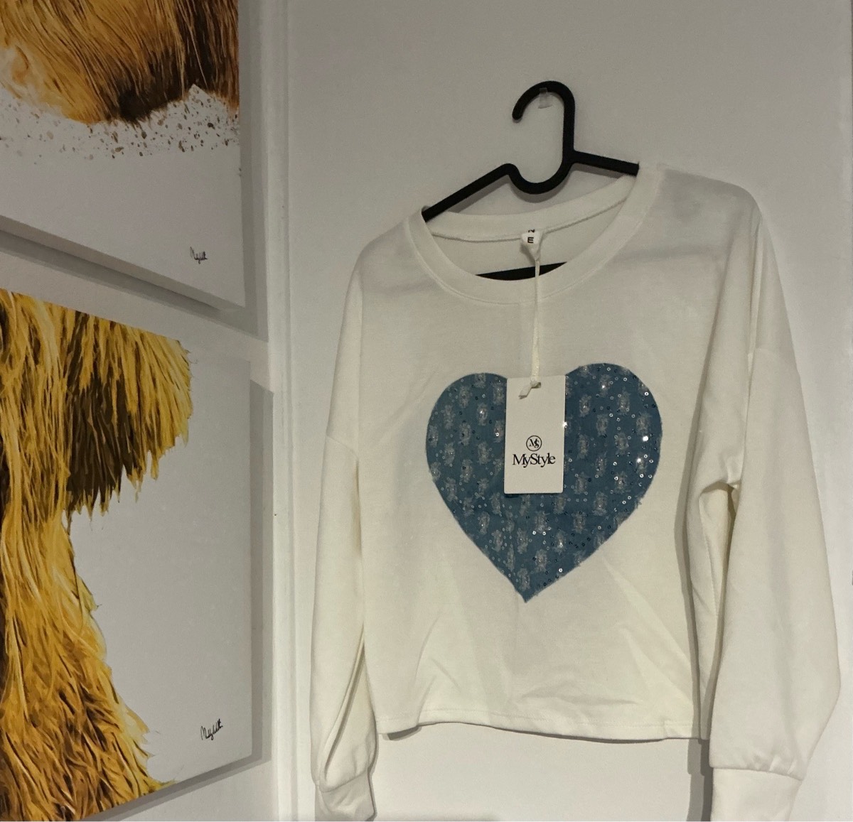 Women’s Ivory Long Sleeve Super Soft Viscose T-shirt Denim Love heart Boutique