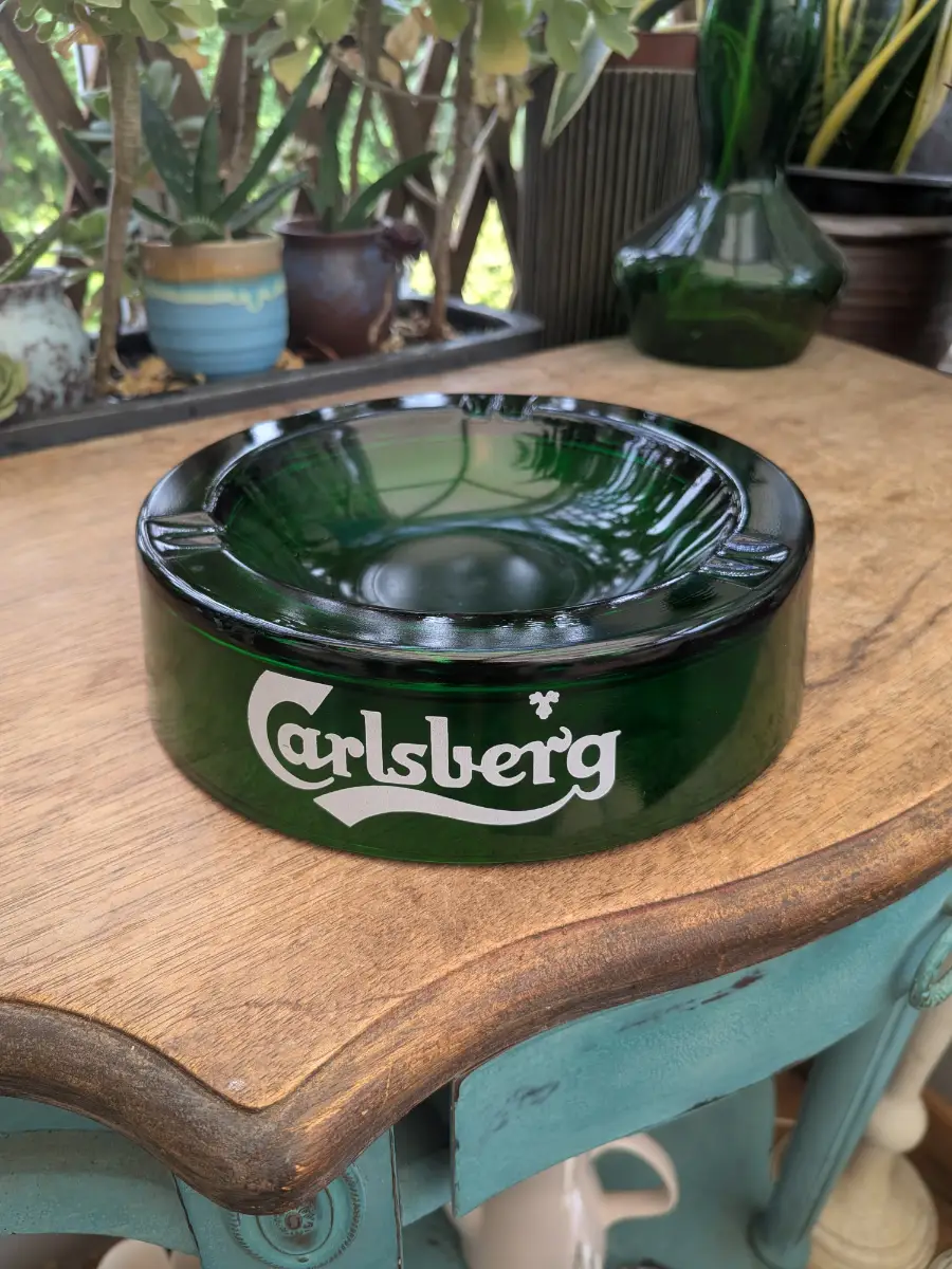 18x5cm vintage Carlsberg branded chunky Green pub ashtray 1084g man cave bar