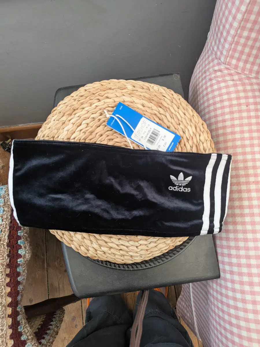 Adidas Black Velour Stretch Bandeau Crop Top Size 10 bnwt
