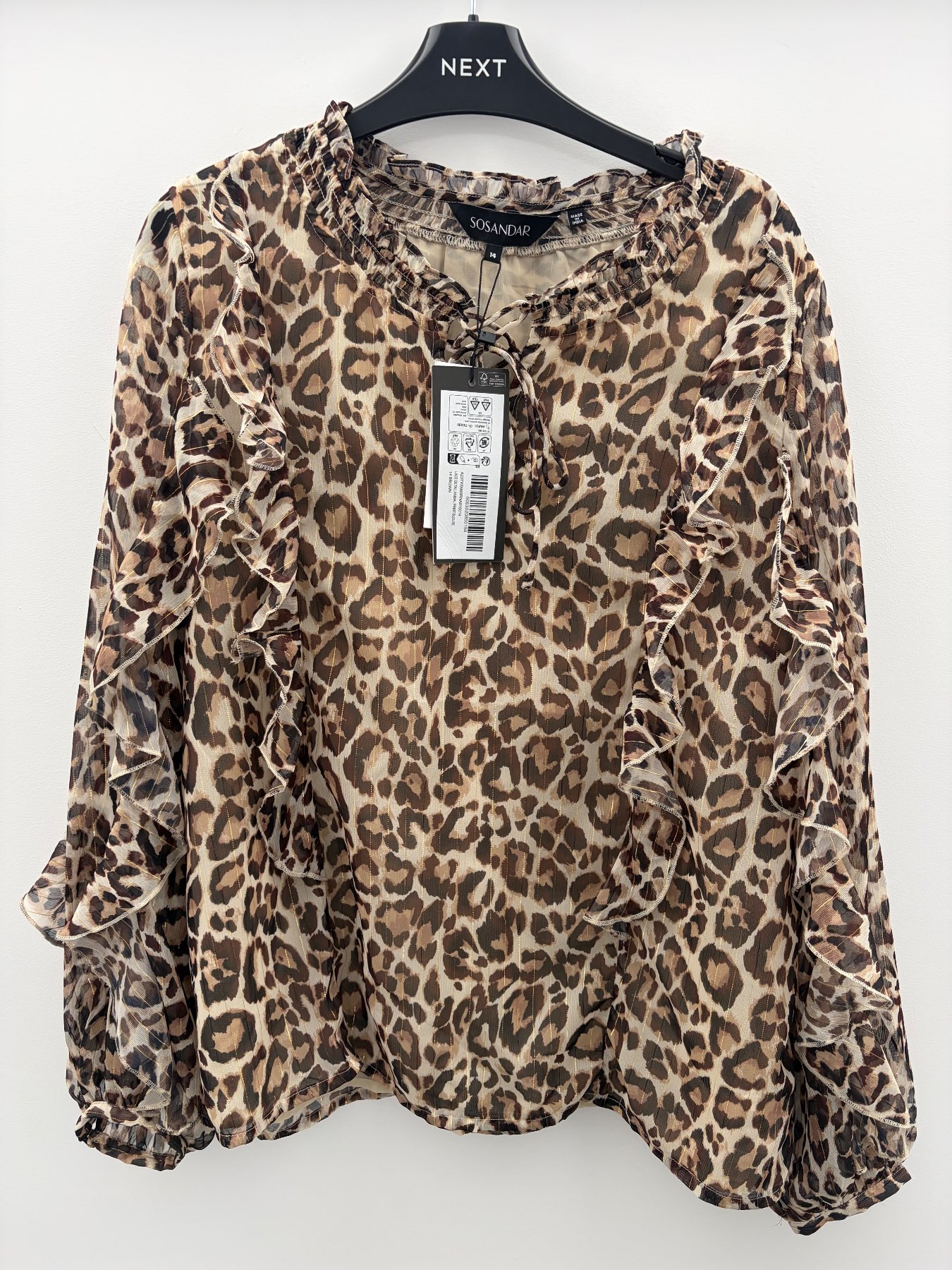 Gorgeous 💕 Sosander Leopard Print Lace Up Blouse Size 14 Brand New