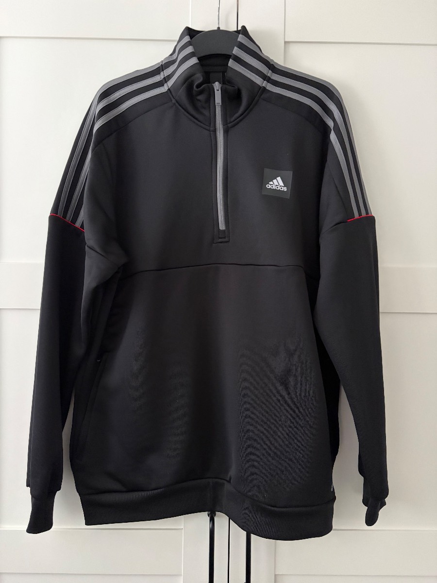 Adidas Areoready Men’s Tracksuit Top Quarter Zip Black Grey & Red Size Large