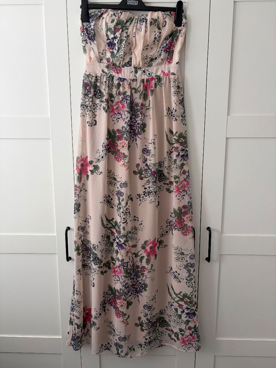 Stunning 😍 Jane Norman Y2K Floral Maxi Dress Blush Multicoloured Sweetheart Lined Dress Size 10