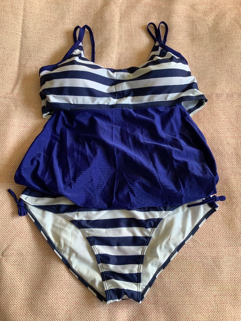Tankini swim wear 2 piece swimsuit French navy striped NEW