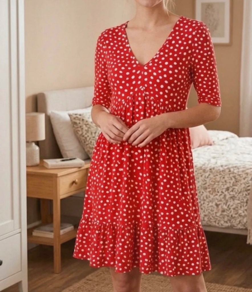 Red and white spot summer dress size6 never worn