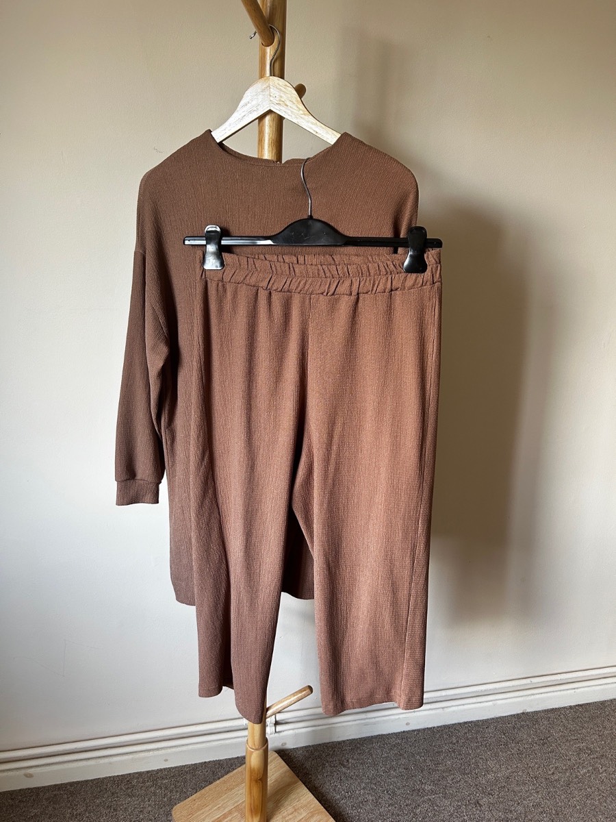 Brown/taupe ribbed co-ord set  one size
