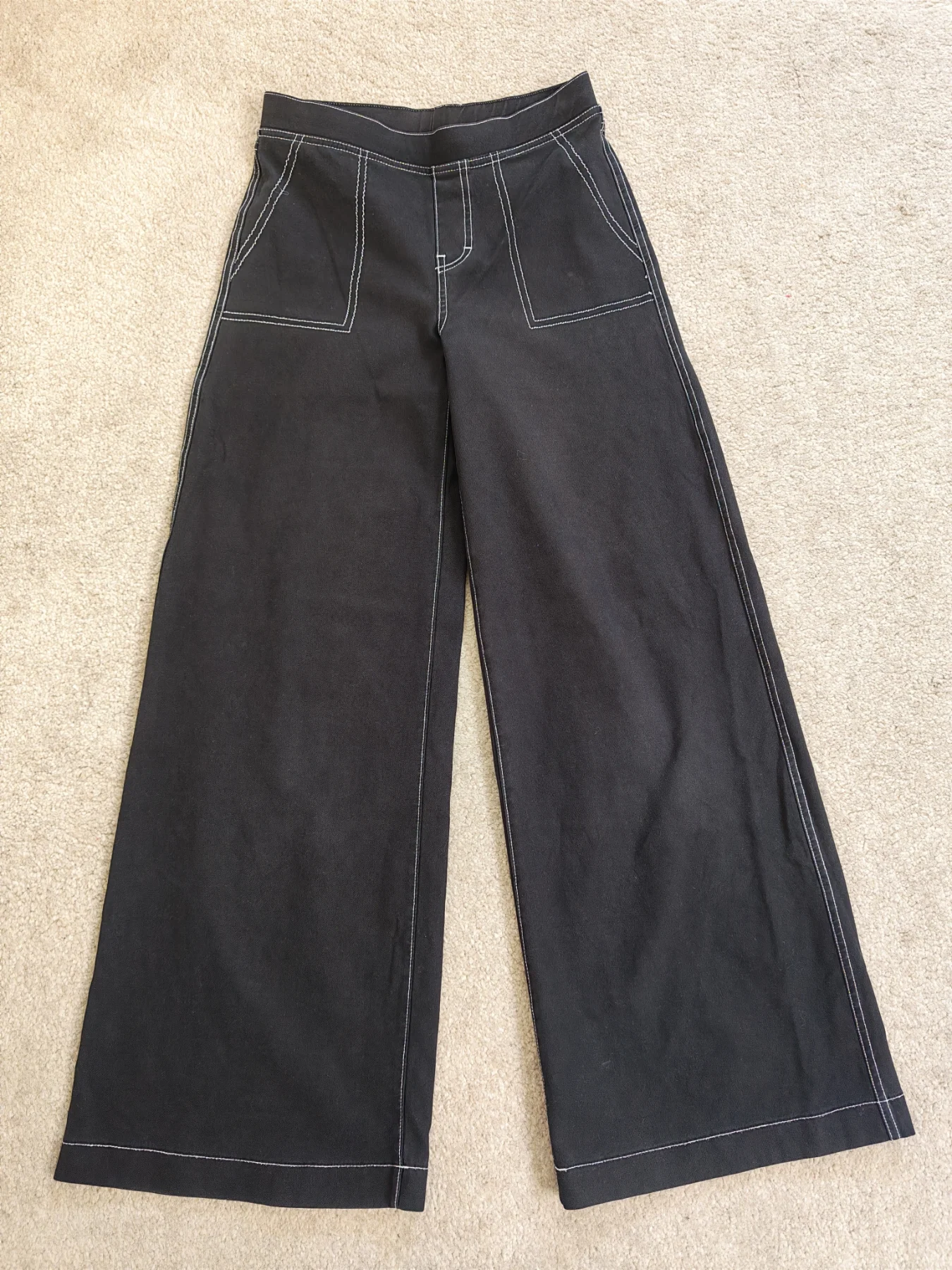 H&M black wide leg jersey trousers - 12-13 years