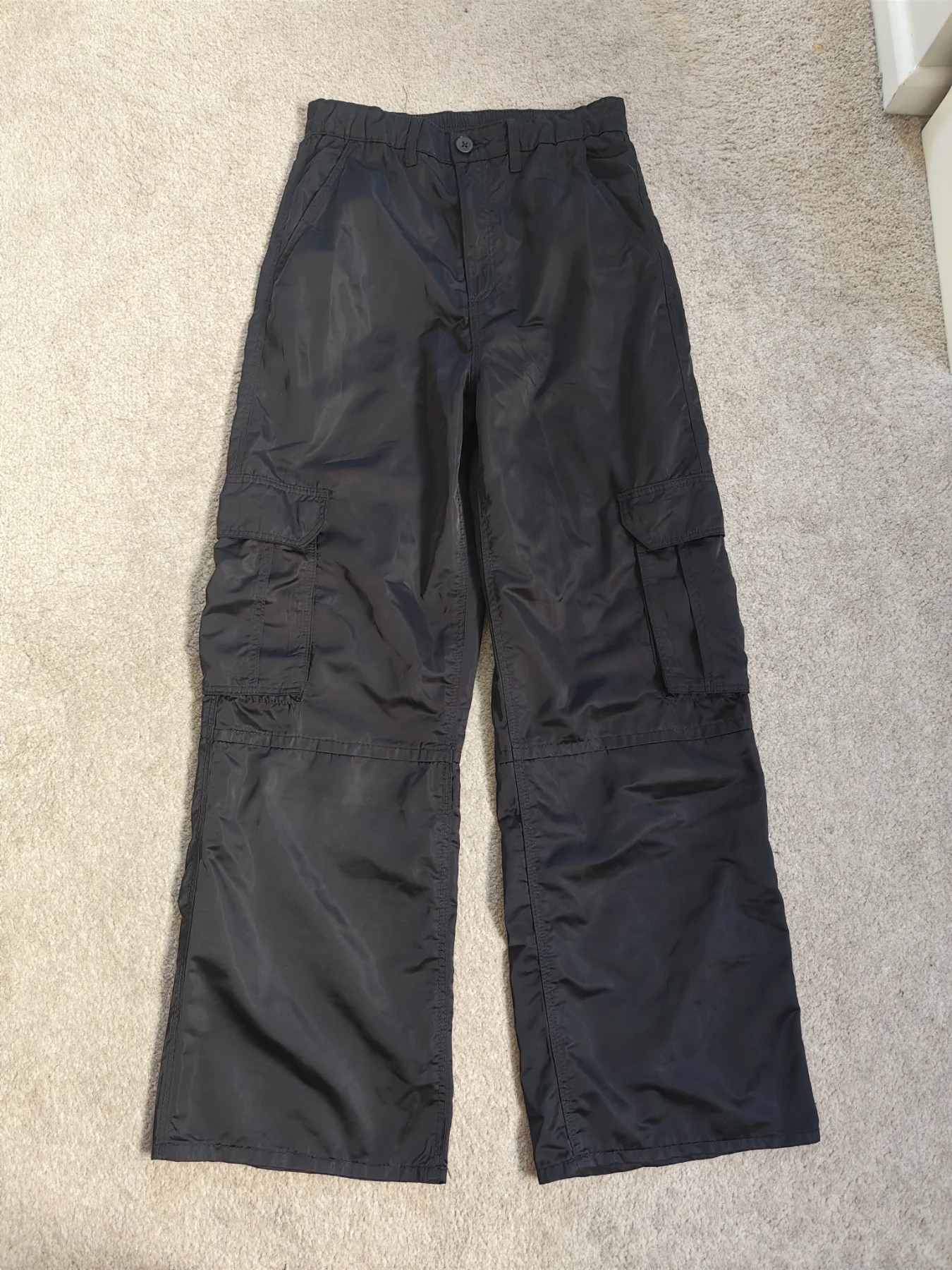 H&M shiny black wide leg trousers - 12-13 years