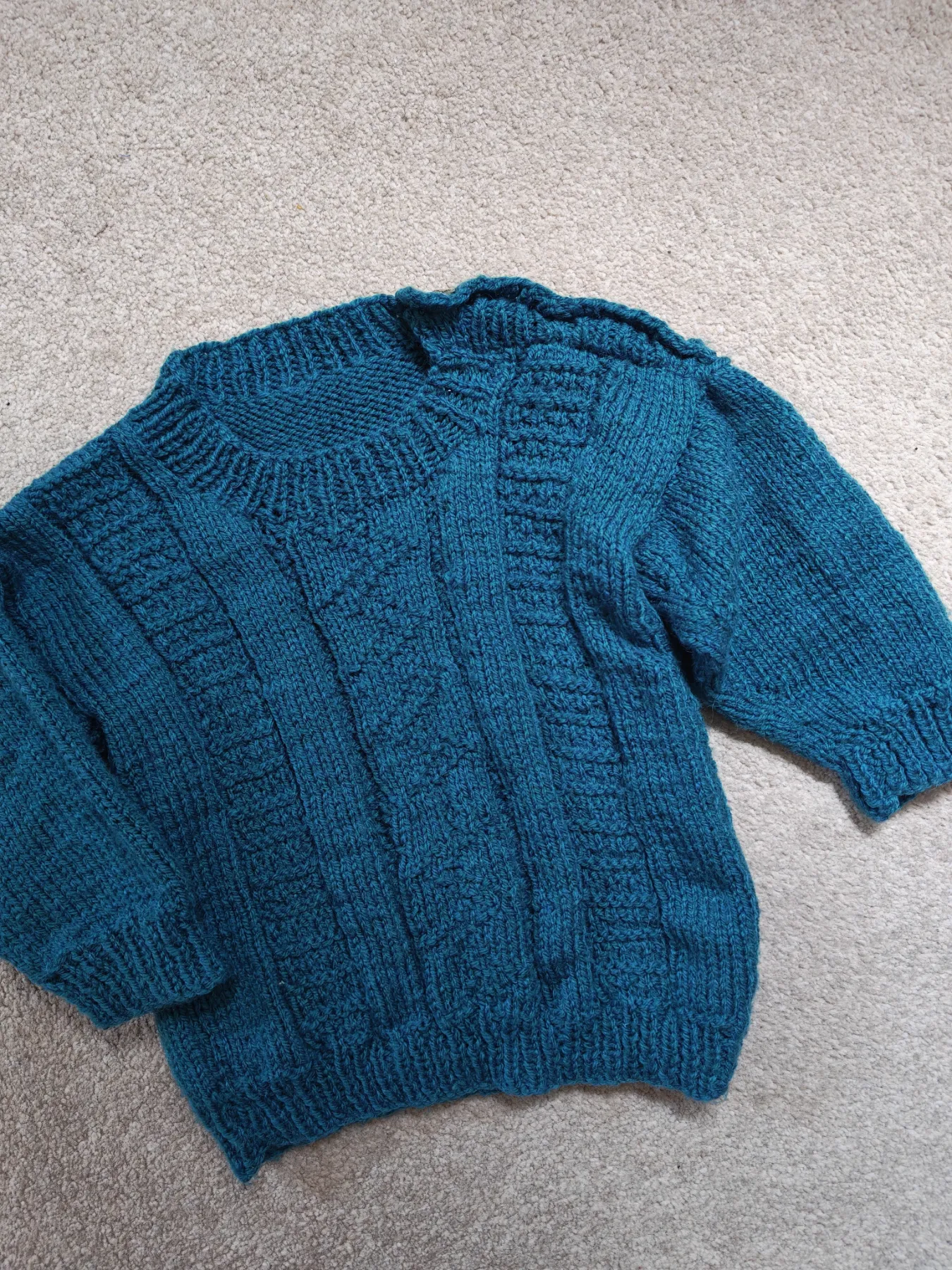 Hand knitted teal jumper - approx age 4-5