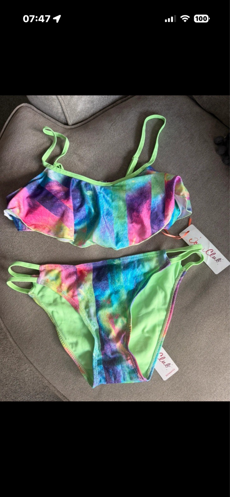 Primark/ocean dive green multicoloured frilled bikini size small brand new with tags