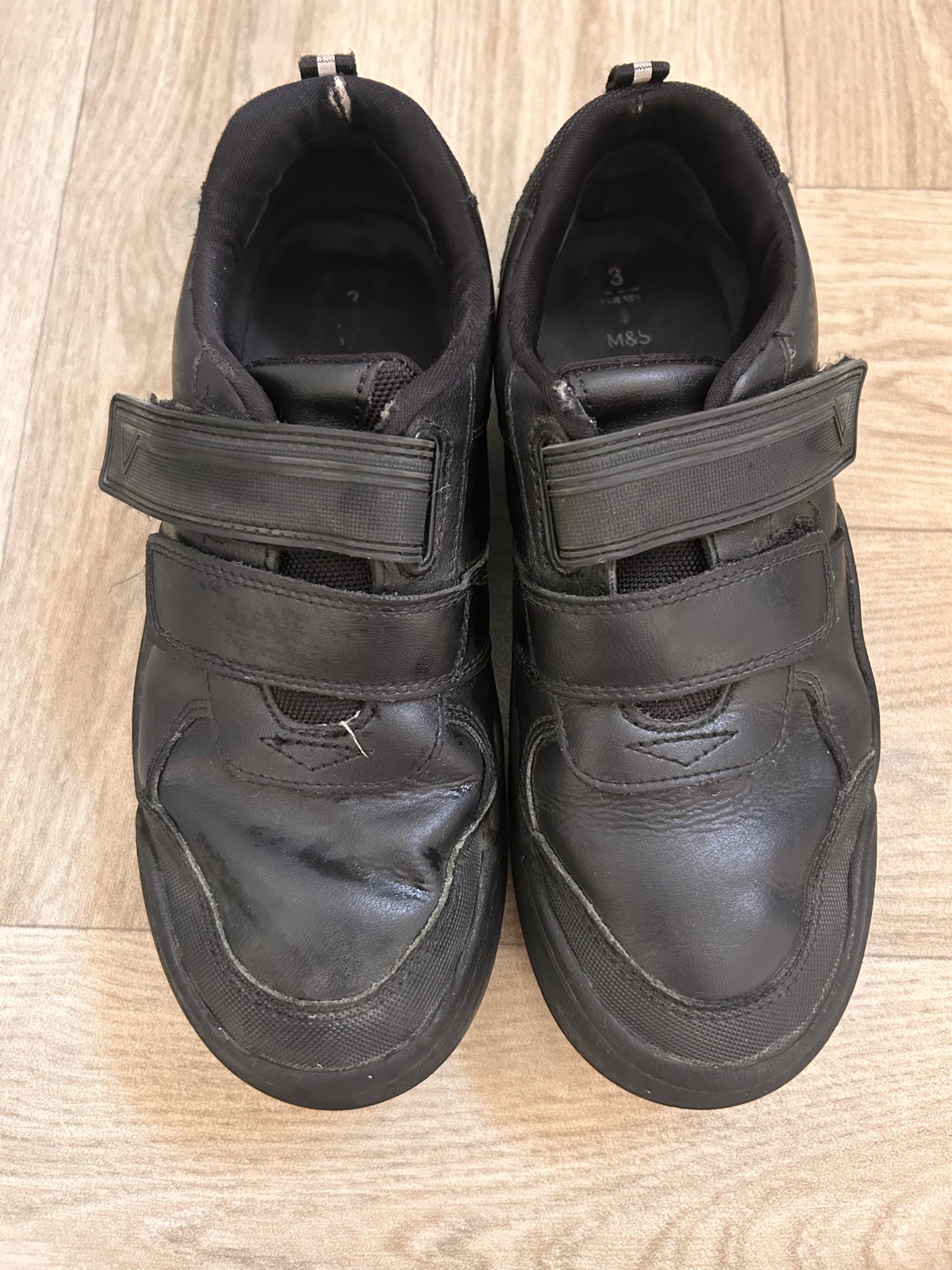 M&S boys black Velcro fasten school shoes size 3