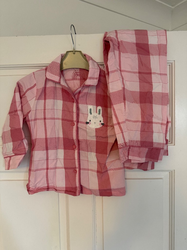 Girls Bunny Chequered Pyjamas Age 3-4