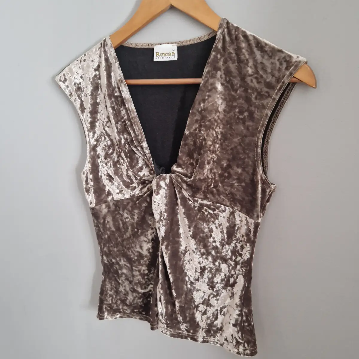 Roman beige velour touch y2k style top size M uk 10