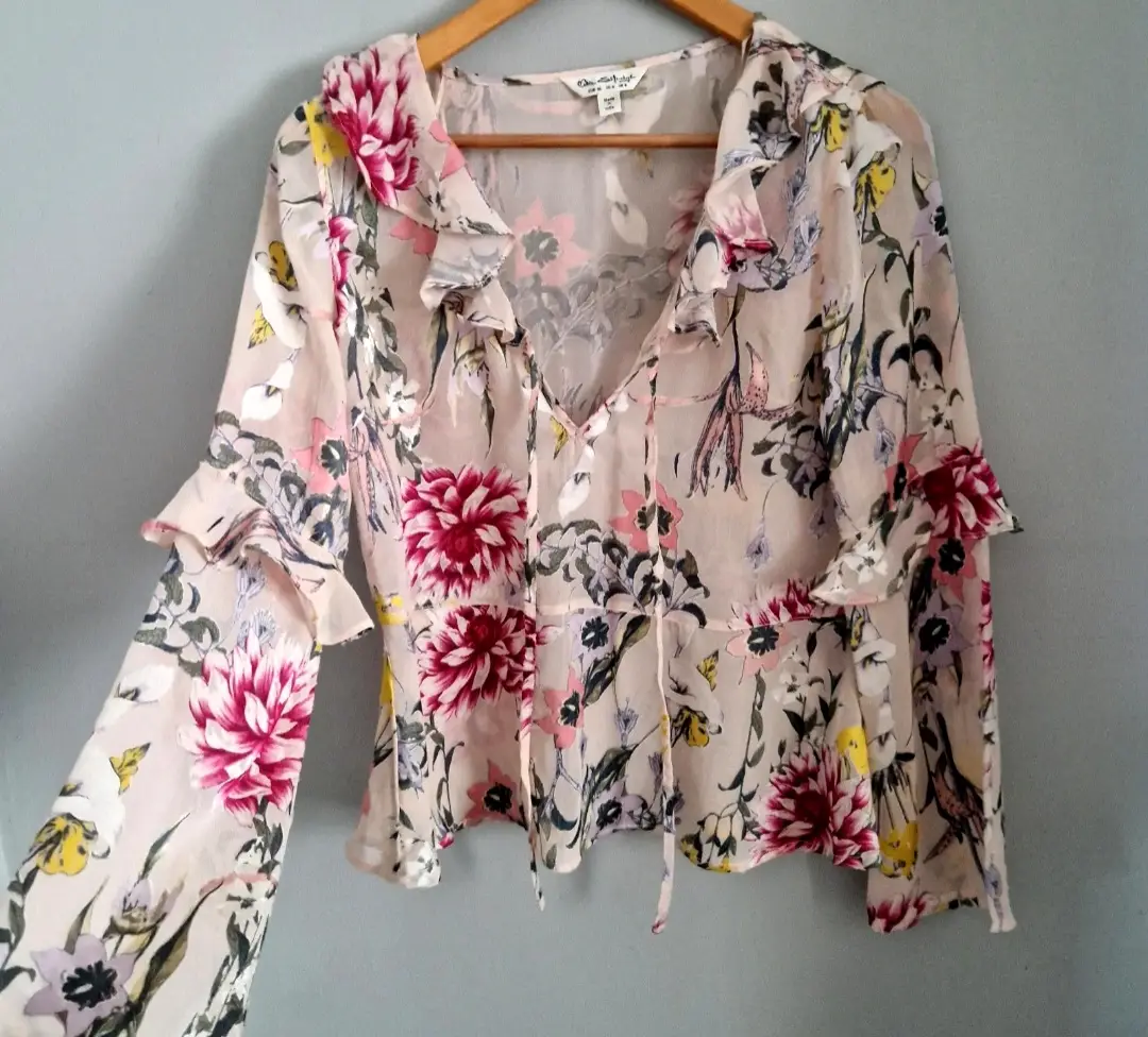 miss slefridge y2k floral dusty pink blouse size uk 8 10