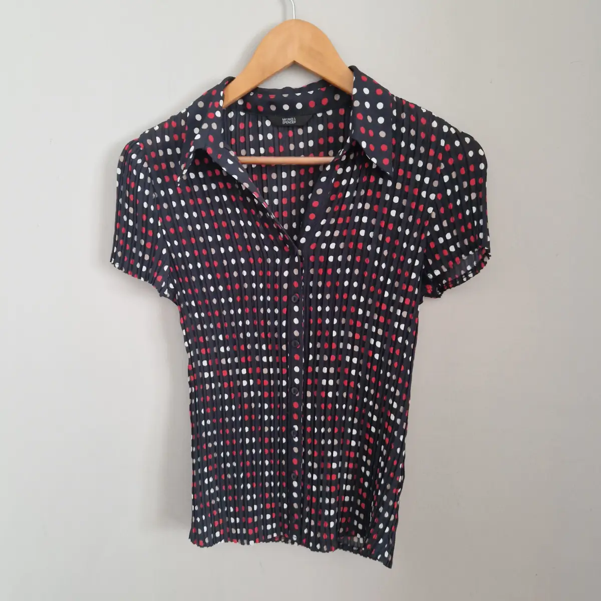 m&S navy short sleeve polkadot y2k top size uk 8