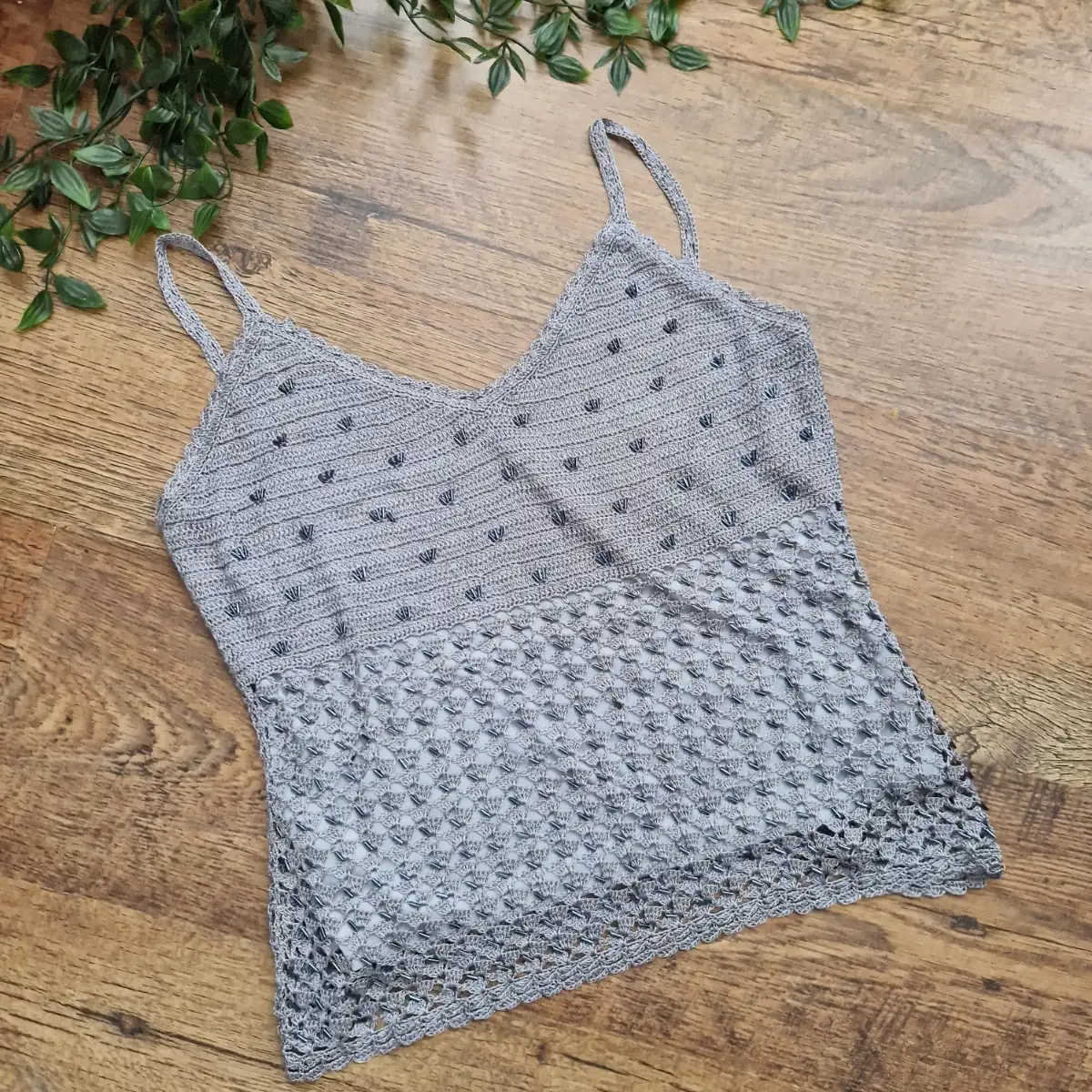 unbranded grey crochet embelished cami top size M uk 10