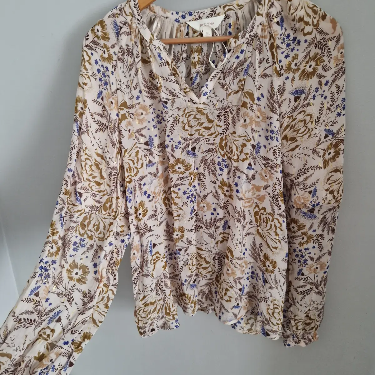 Per una beige mix sheer blouse size uk 12