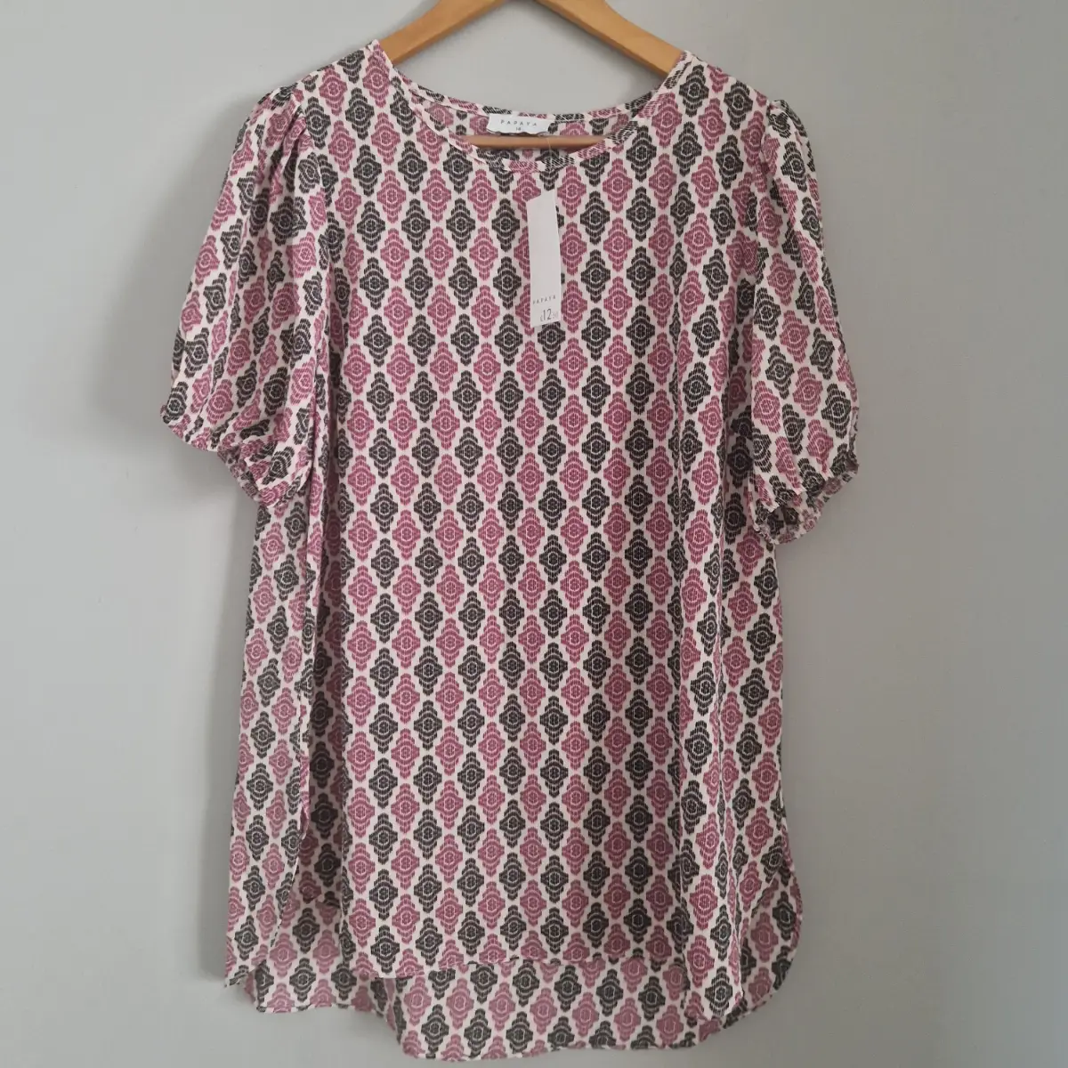 Papaya pink mix short sleeve top size uk 14