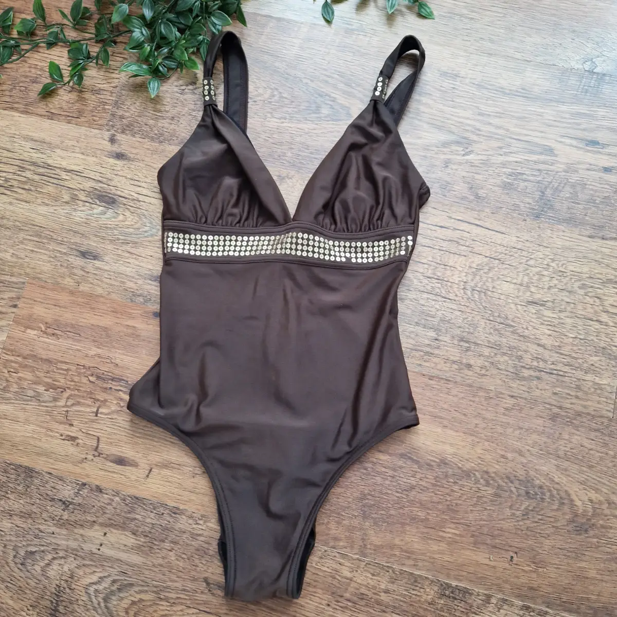 F&F brown embelished one piece swimming costume holiday summer swimmsui size uk 8