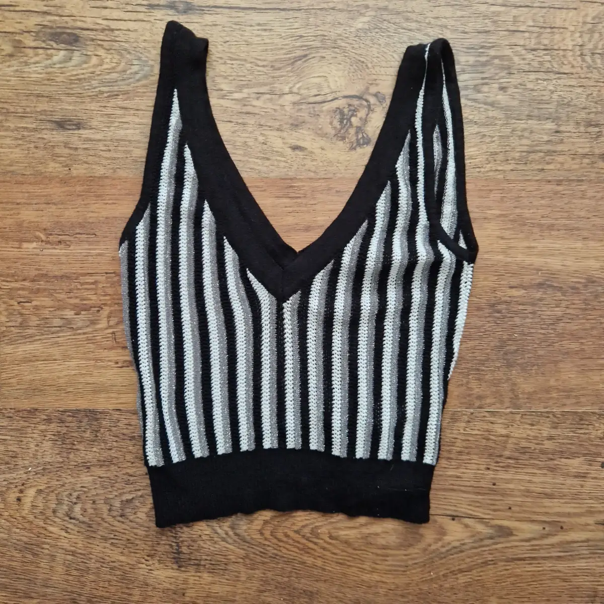 River Island black striped crop top size uk 8