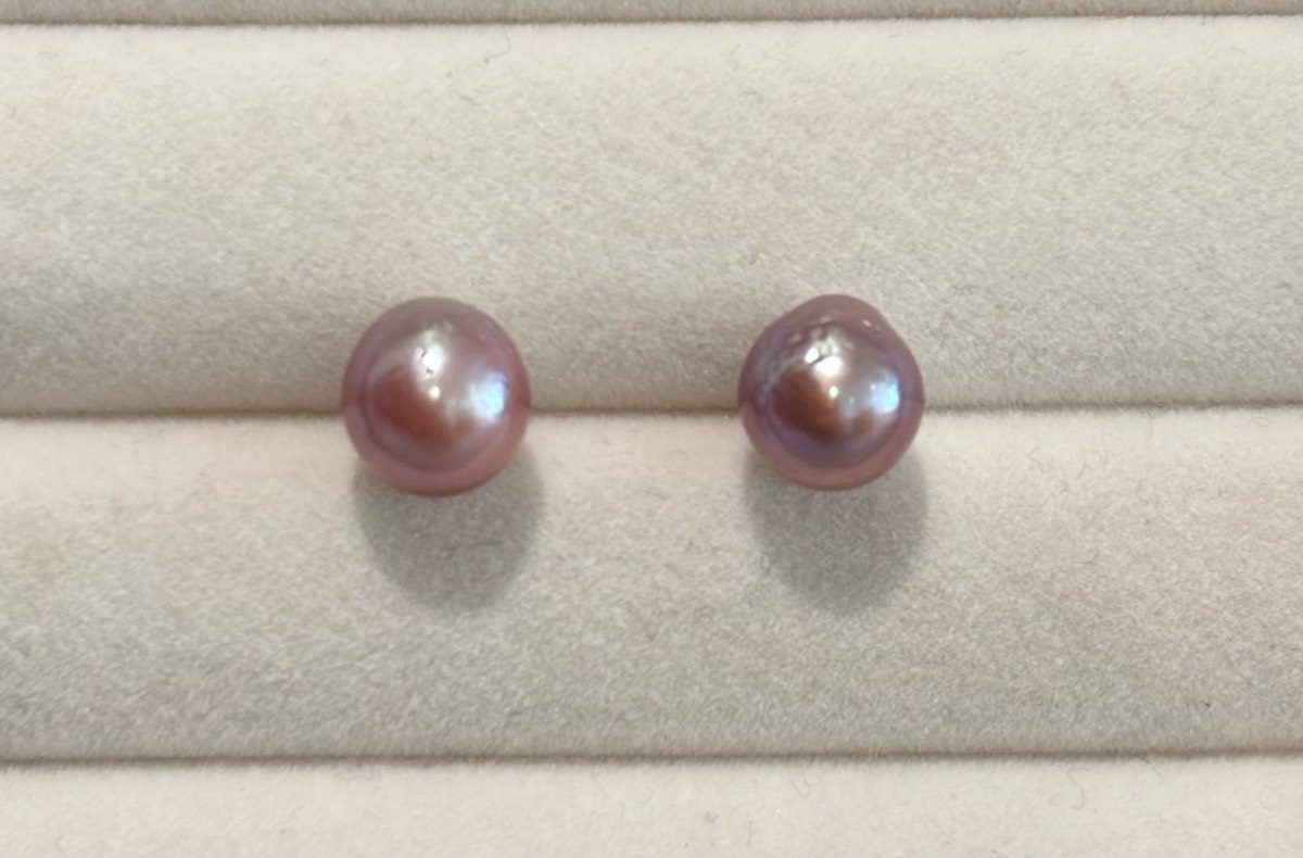 Freshwater pearl earrings studs purple pearls