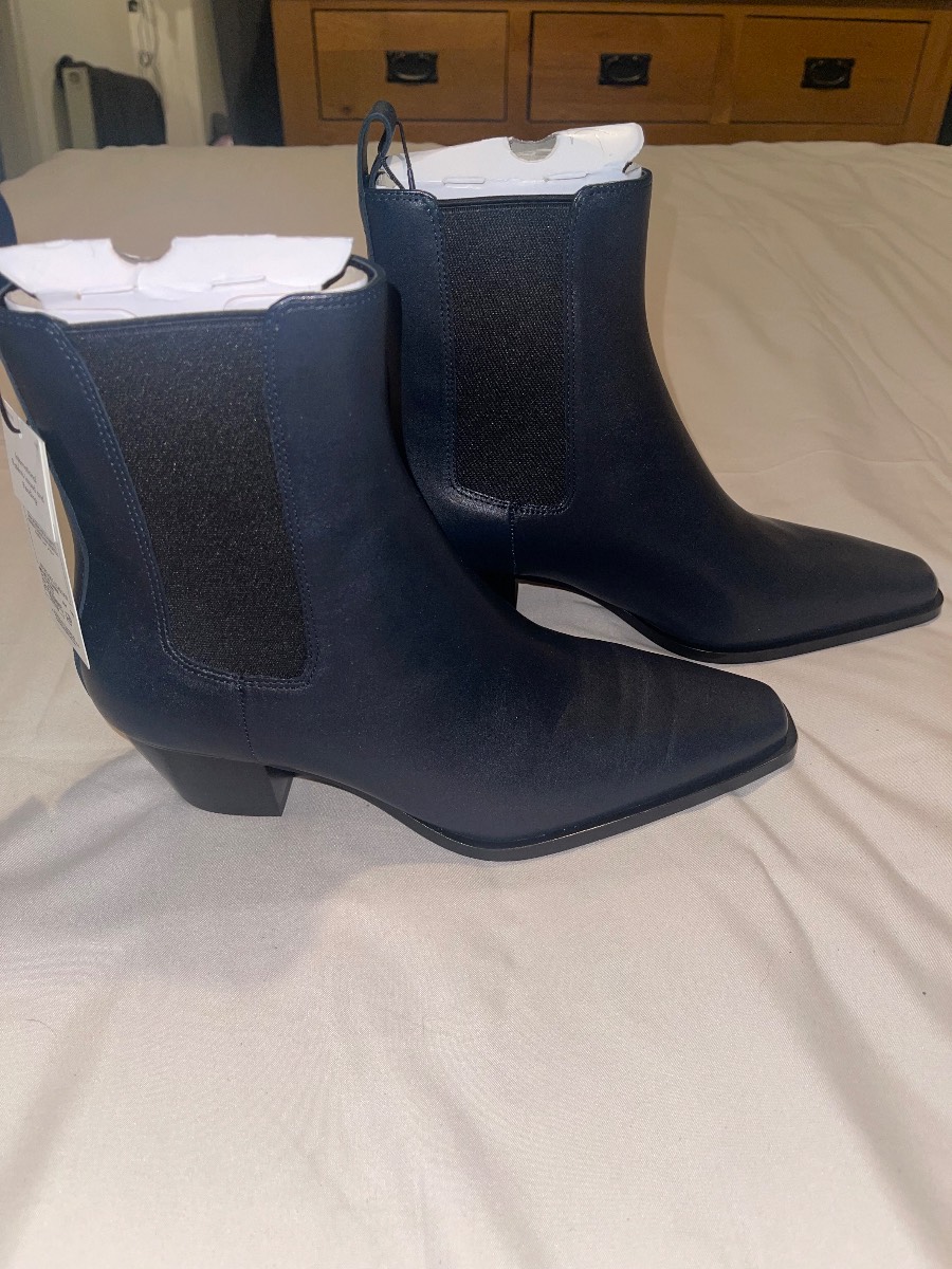 M&S Leather Chelsea Block Heel Ankle Boots Navy-5