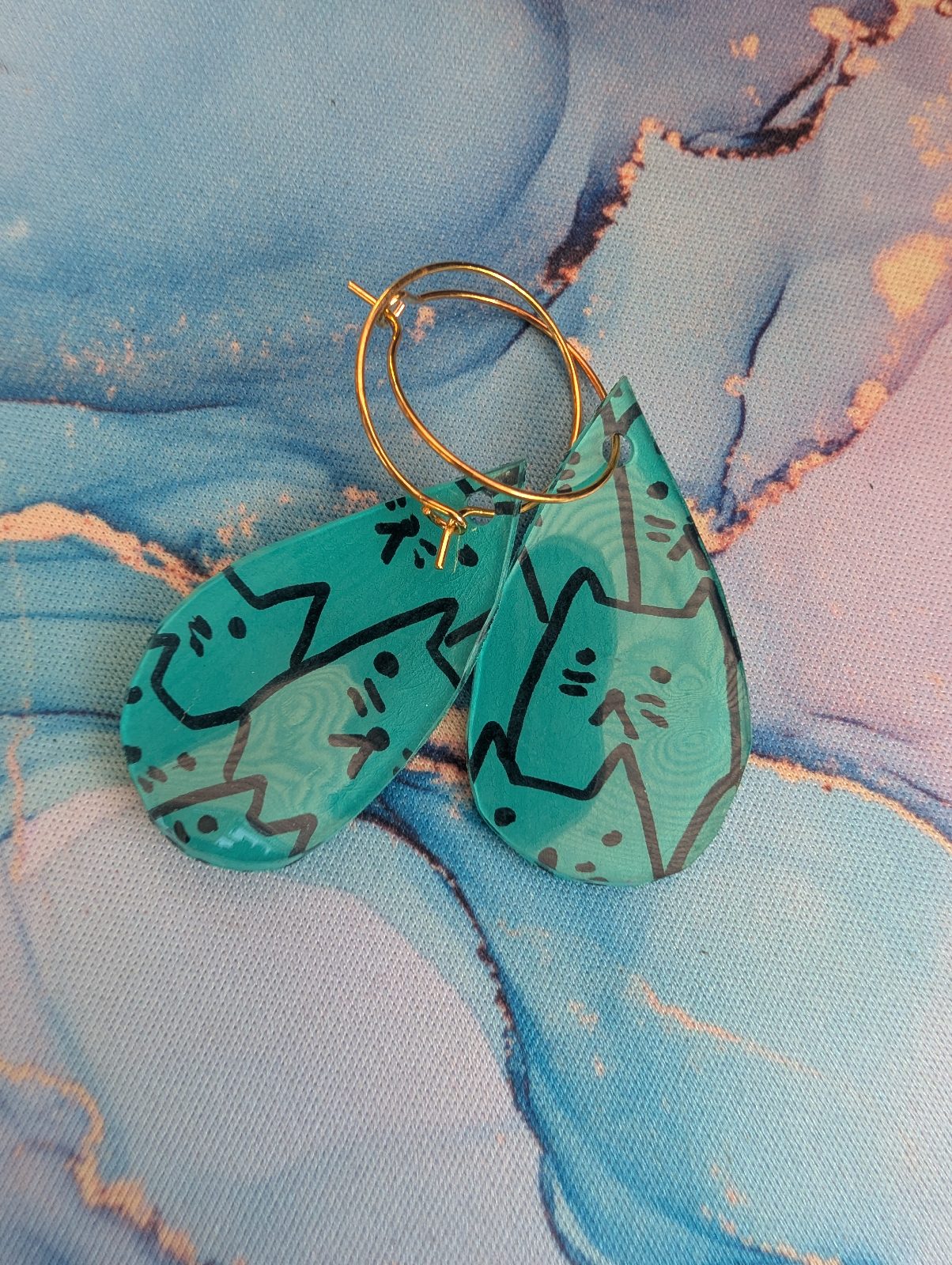 Handmade Statement Earrings Turquoise Cat
