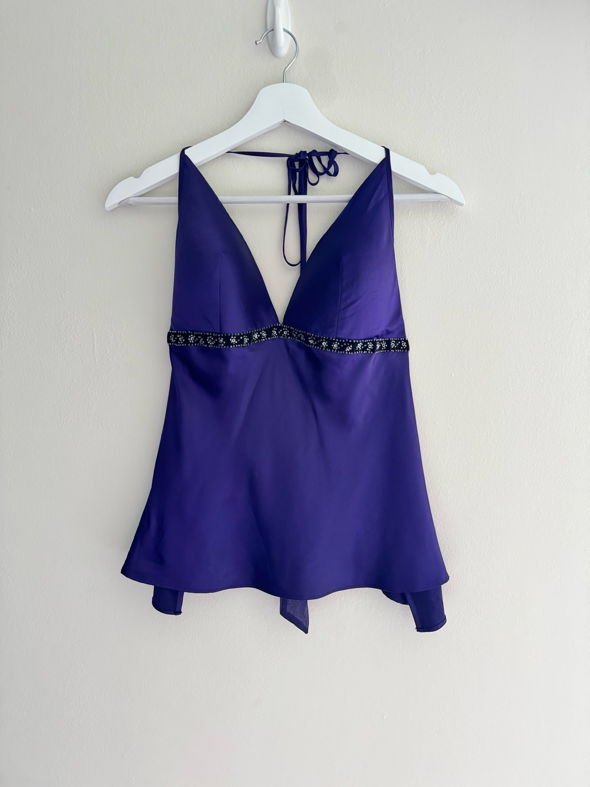 Ann summers purple satin halterneck babydoll top embellished detail size 14-16