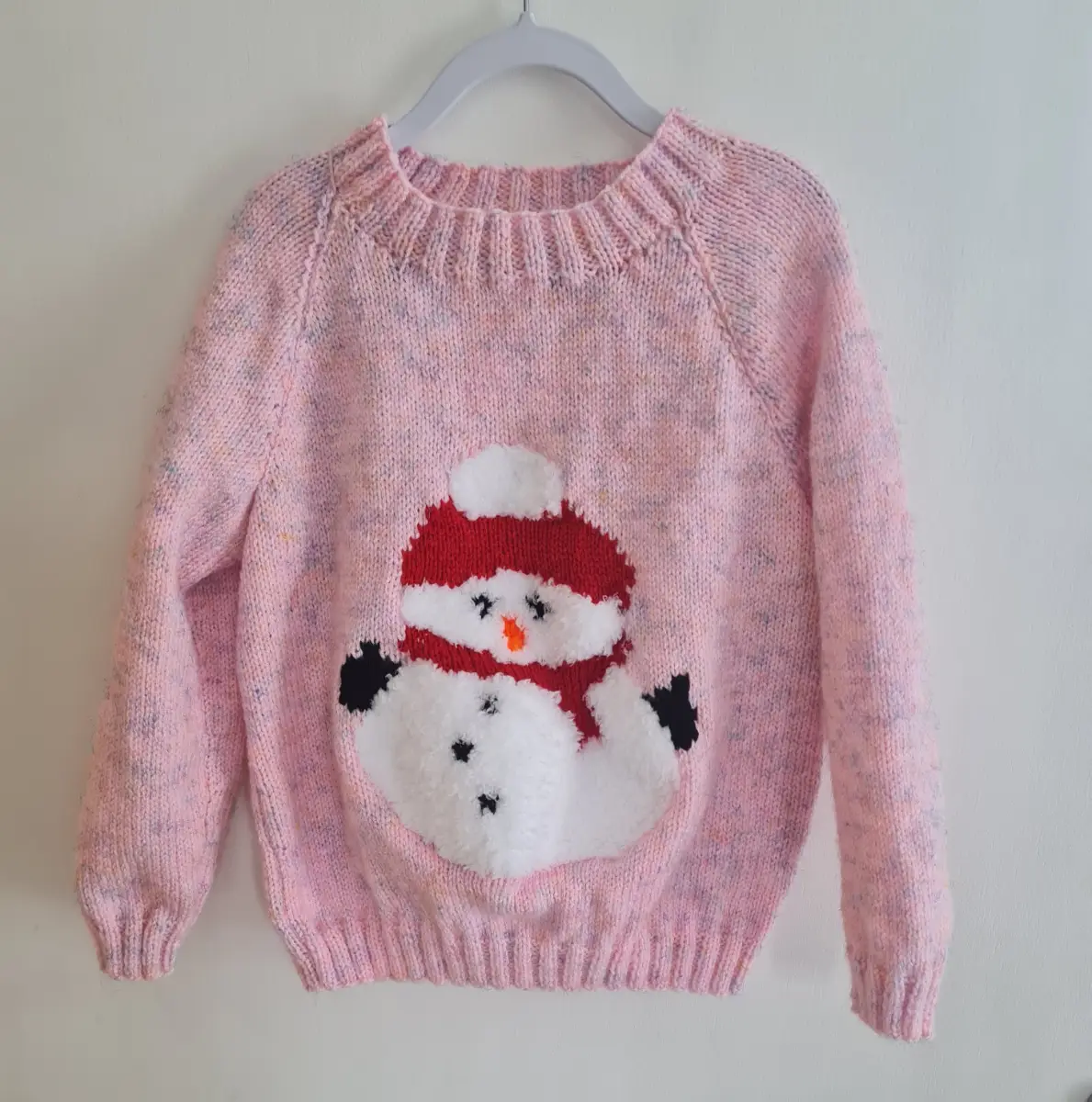 Fluffy hand knitted snowman jumper Age 5 years