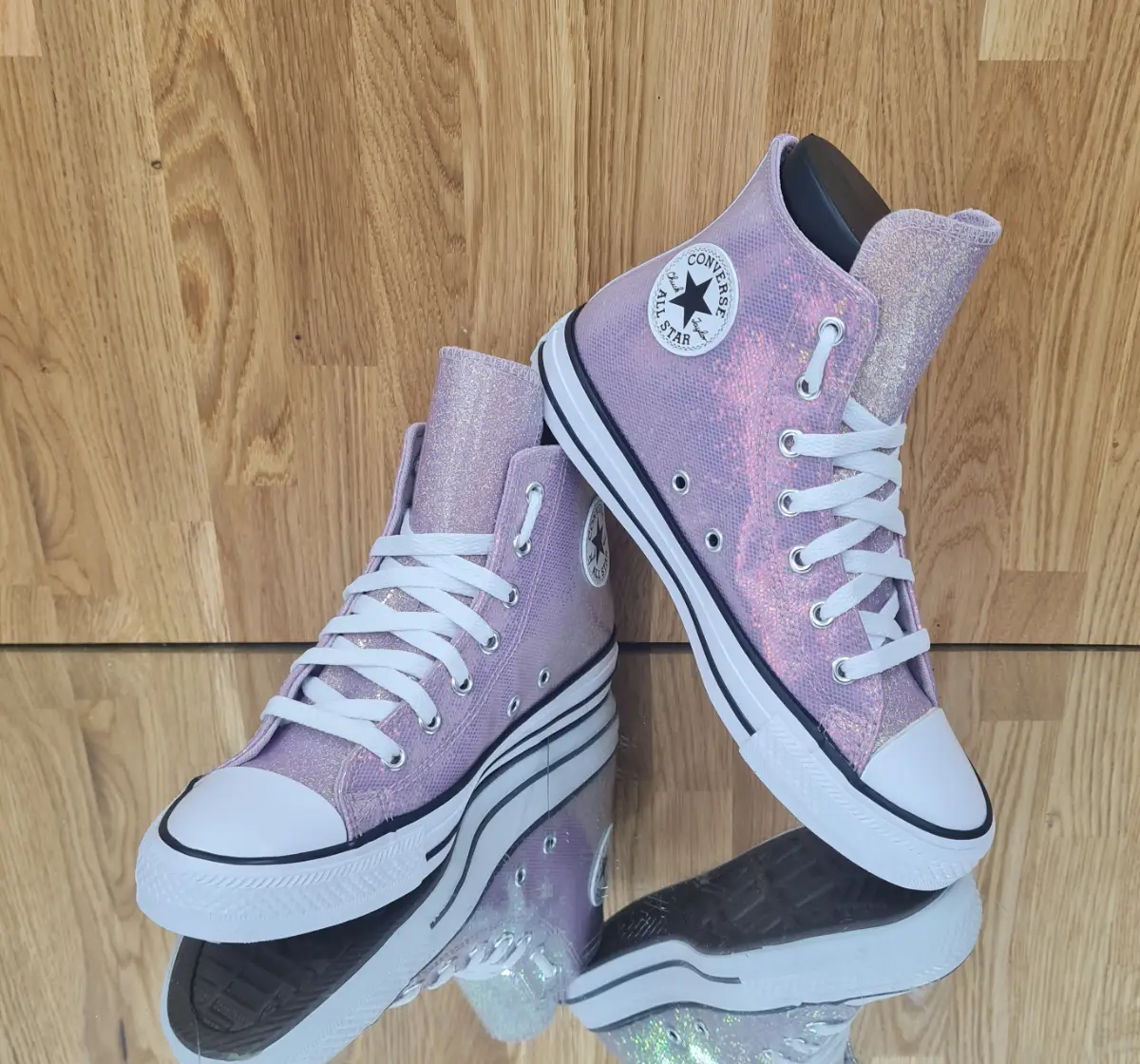 Converse lilac sparkle hi top trainers size UK junior 5