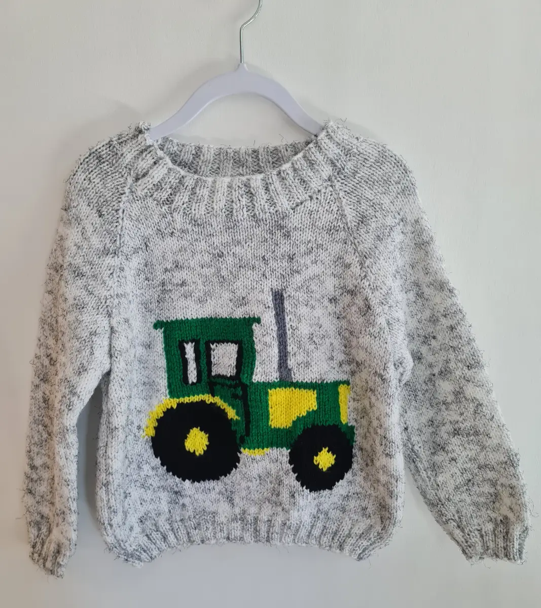 Hand knitted green tractor jumper Age 3 years