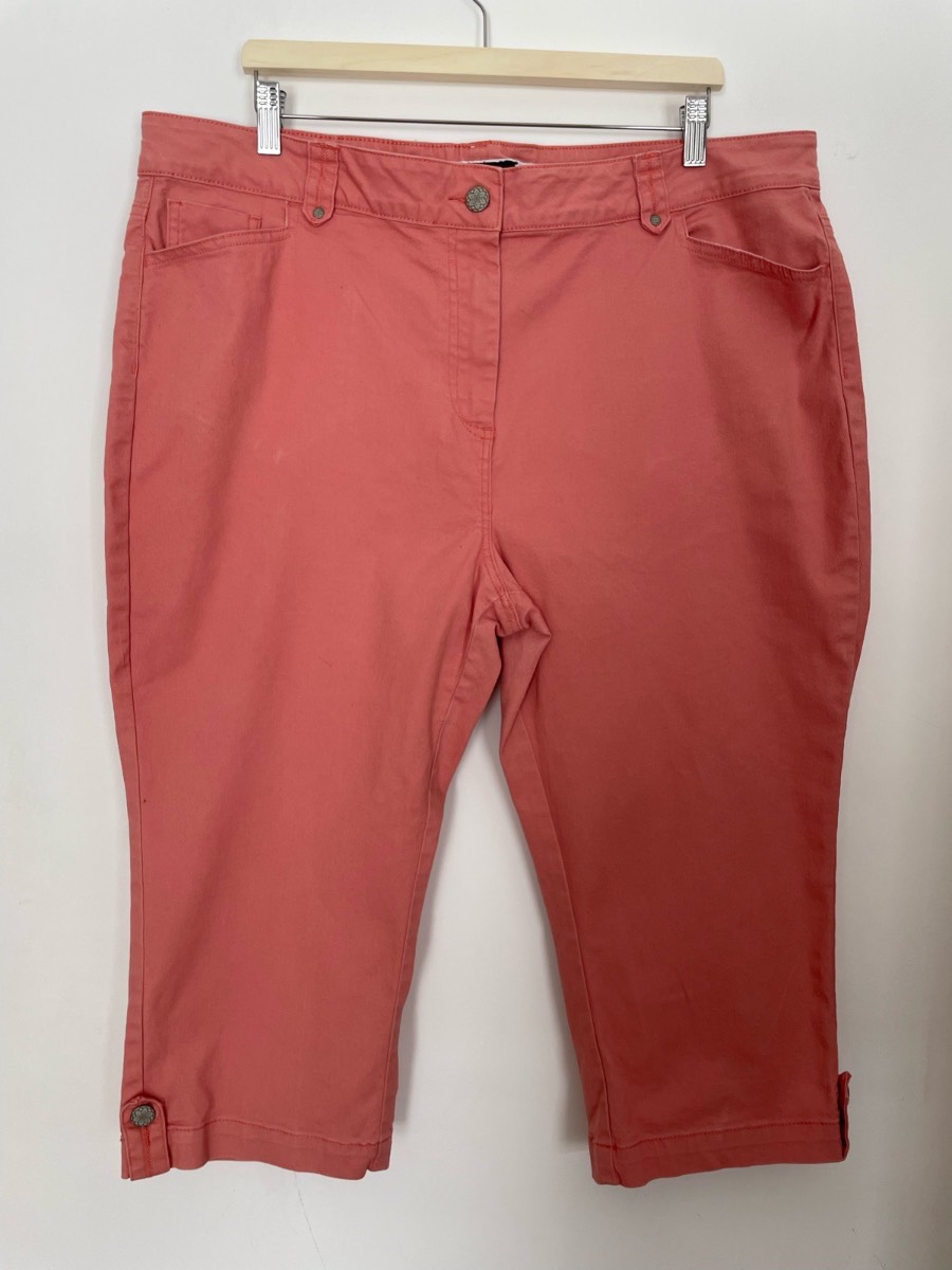 Matalan SOON Coral Pink Cropped Capri Trousers UK 20 Stretch Chino Pants