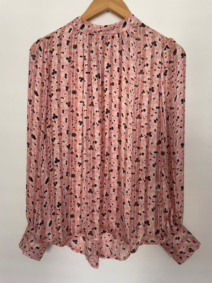 Peacocks Pink Pleated Animal Print Blouse UK 12 Long Sleeve High Neck Top