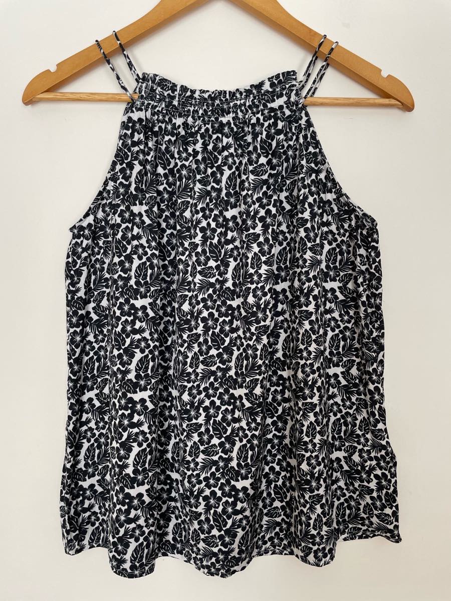 M&S UK 12 Black Floral Halter Neck Cami Top Tropical Strappy Summer Tank