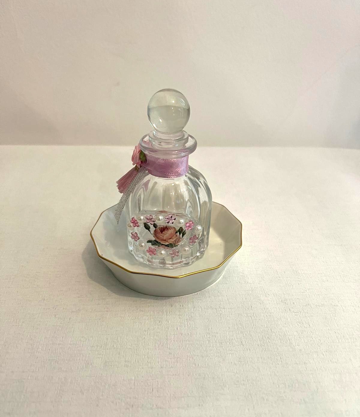 Nymphenburg Porcelain Germany Trinket Dish & Glass Decorative Refillable Bottle