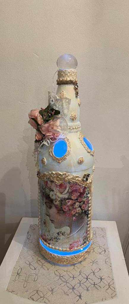 Handcrafted Large Whiskey Bottle Stopper Clay Victorian Shabby Chic Lights Up