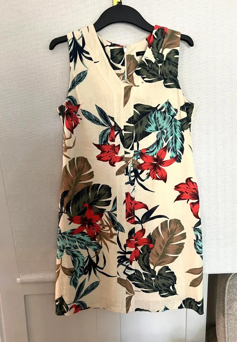 Ladies Peacocks Linen Shift Dress Vibrant Tropical Floral Print Lined Size 10