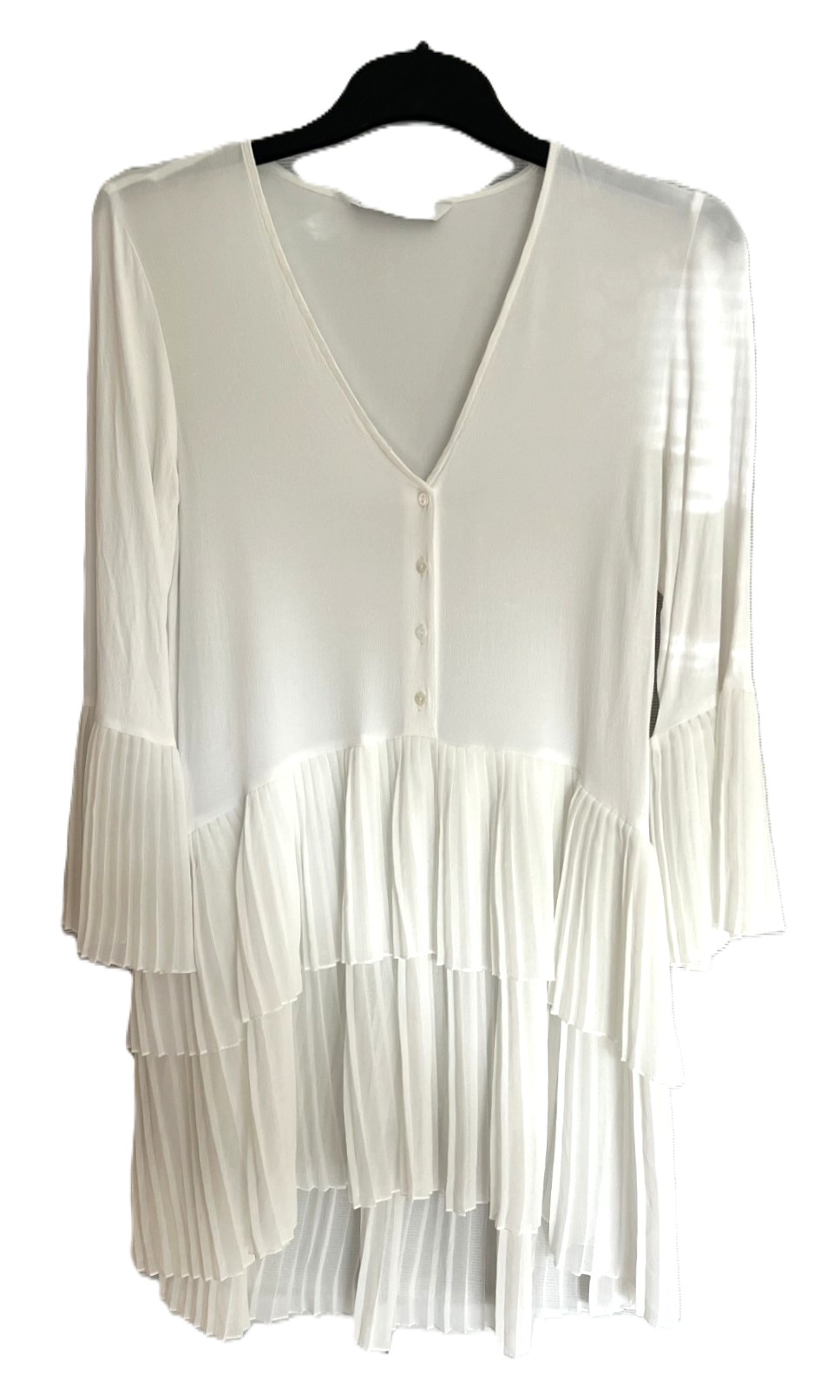 #Ladies #Zara #Creamy White #Pleated #Layered #Dress/Tunis Blouse #V Neck #Size XS