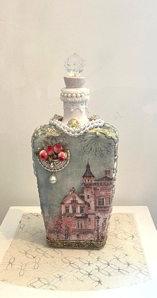 Share Decorative Bottle Adorned Pearls & Gems Vintage Shabby Chic Design Light Bottle