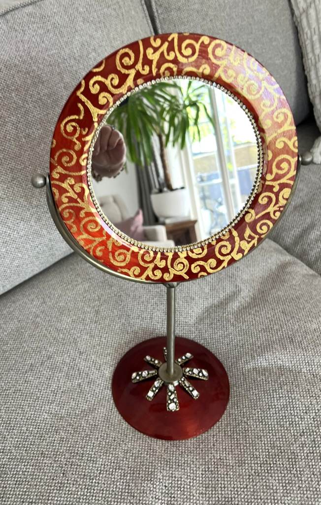 Pedestal Mirror Hand Painted, Ornate Vintage Inspired One Way Mirror, Decorative