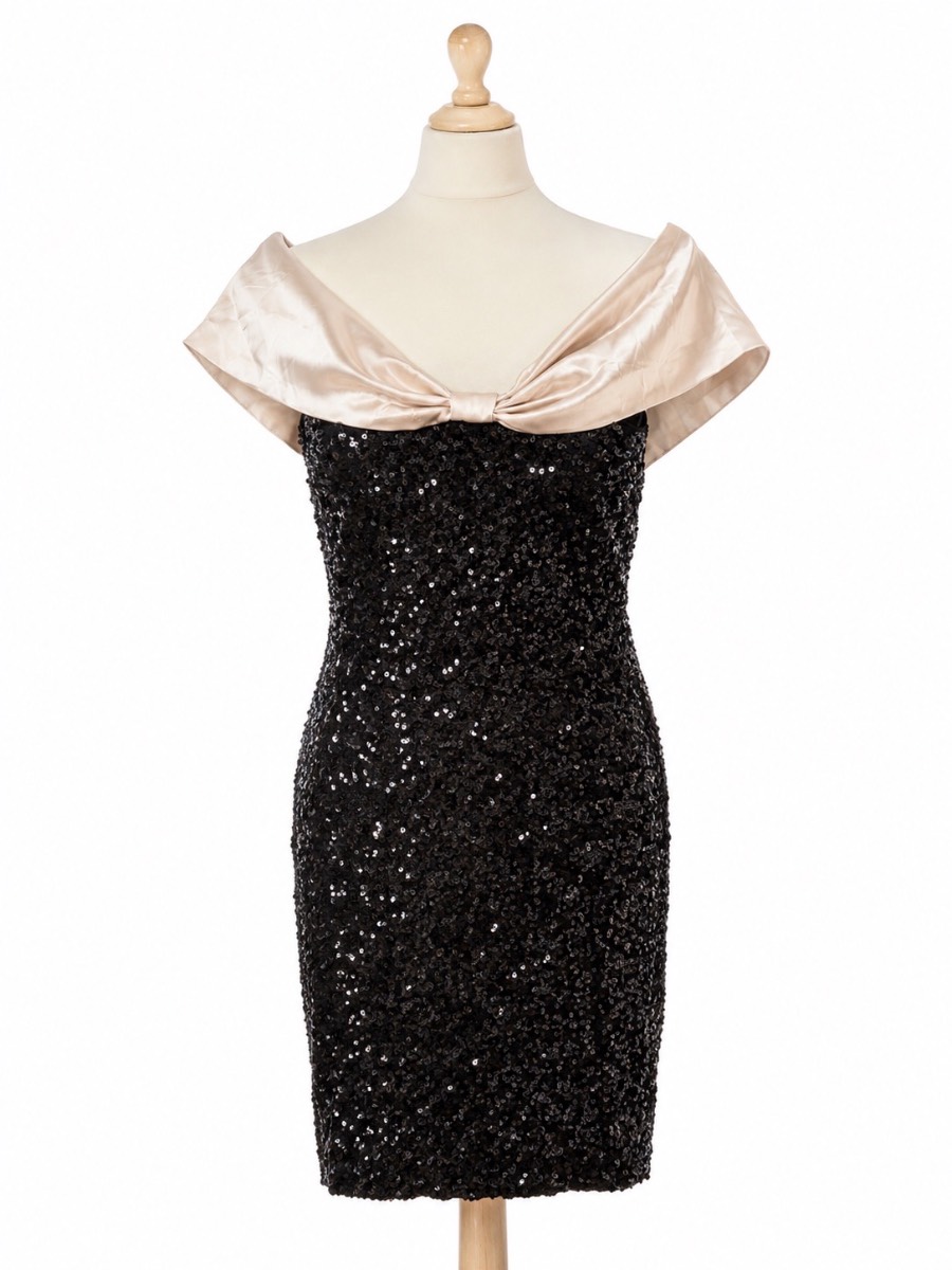 Quiz Black Sequin Off Shoulder Bodycon Cocktail Party Dress UK 10 BNWT