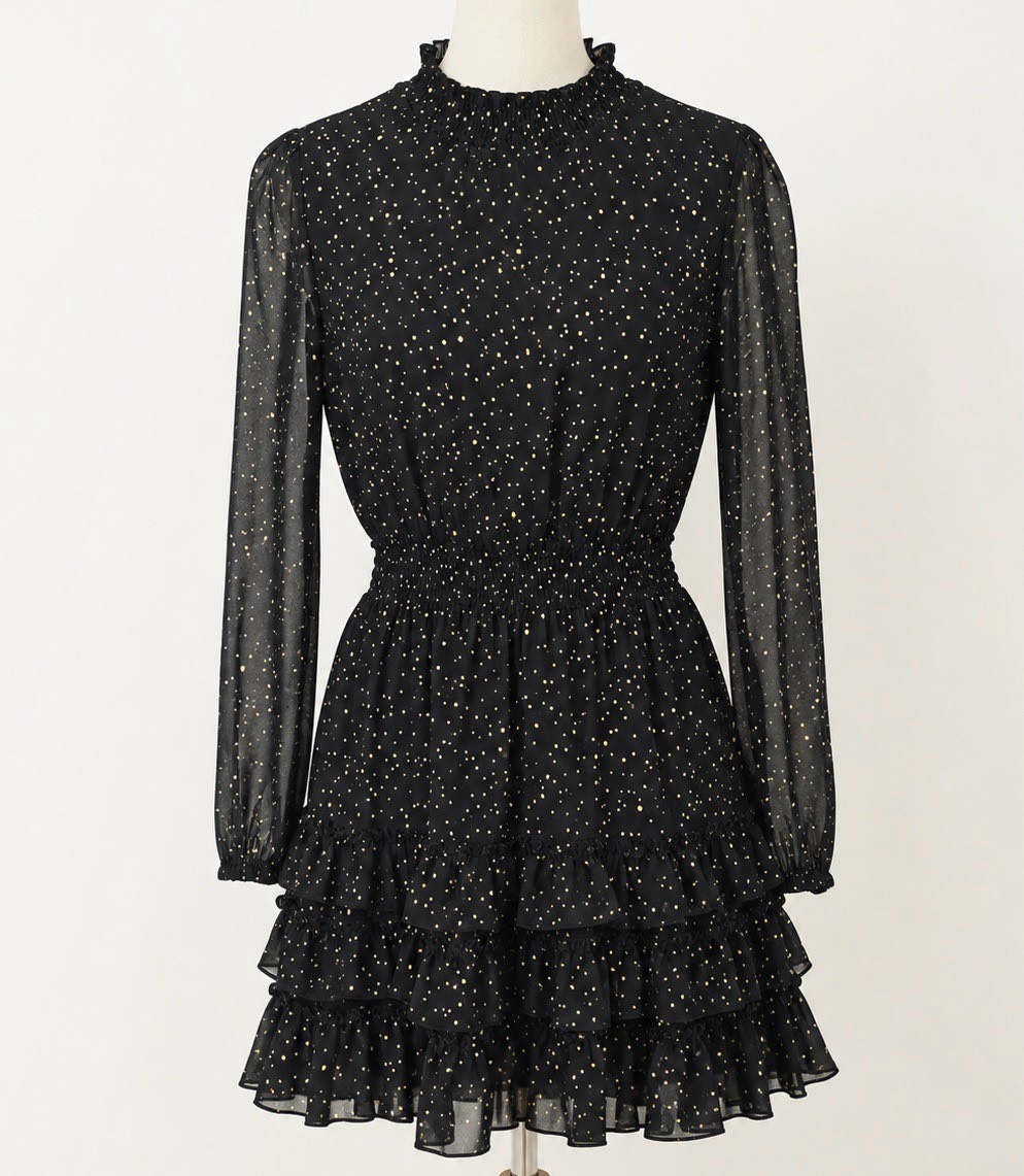 ✨ Dorothy Perkins Black Gold Star Print Ruffle Mini Dress UK 8 EU 36