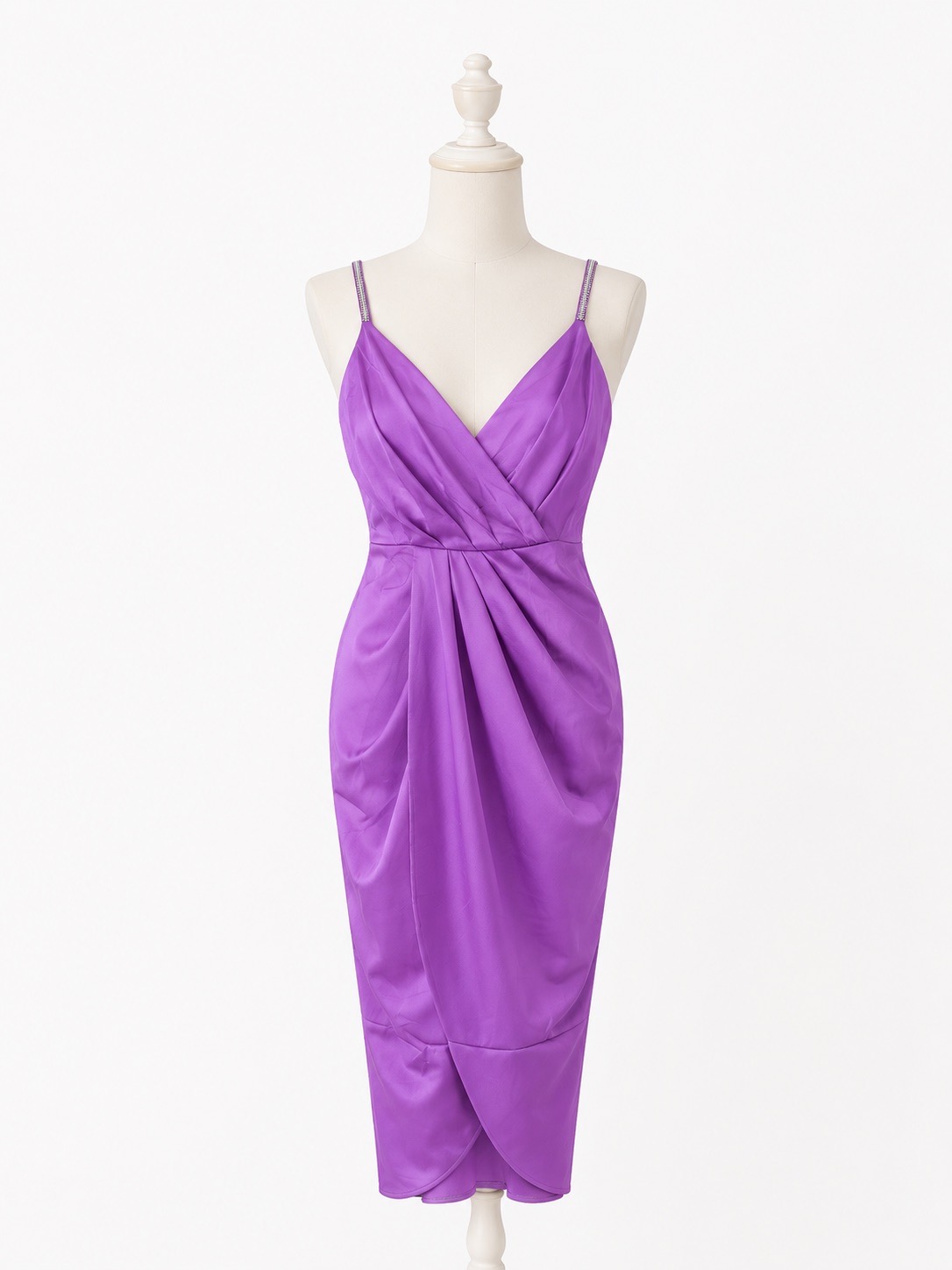 💜 Quiz Purple Satin Wrap Midi Dress UK12 Wedding Guest Occasion