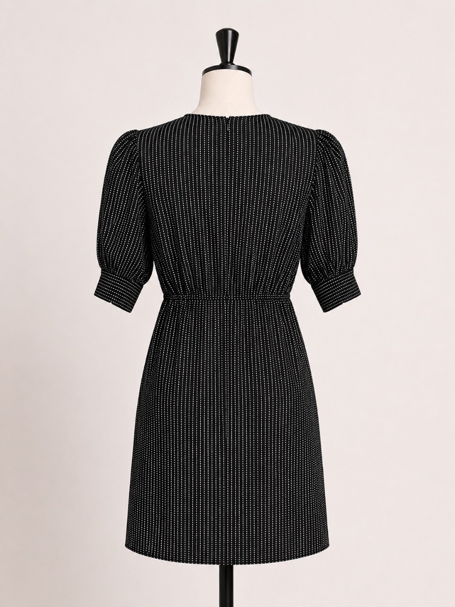Next Black & White Polka Dot Dress – UK 12 – Puff Sleeve