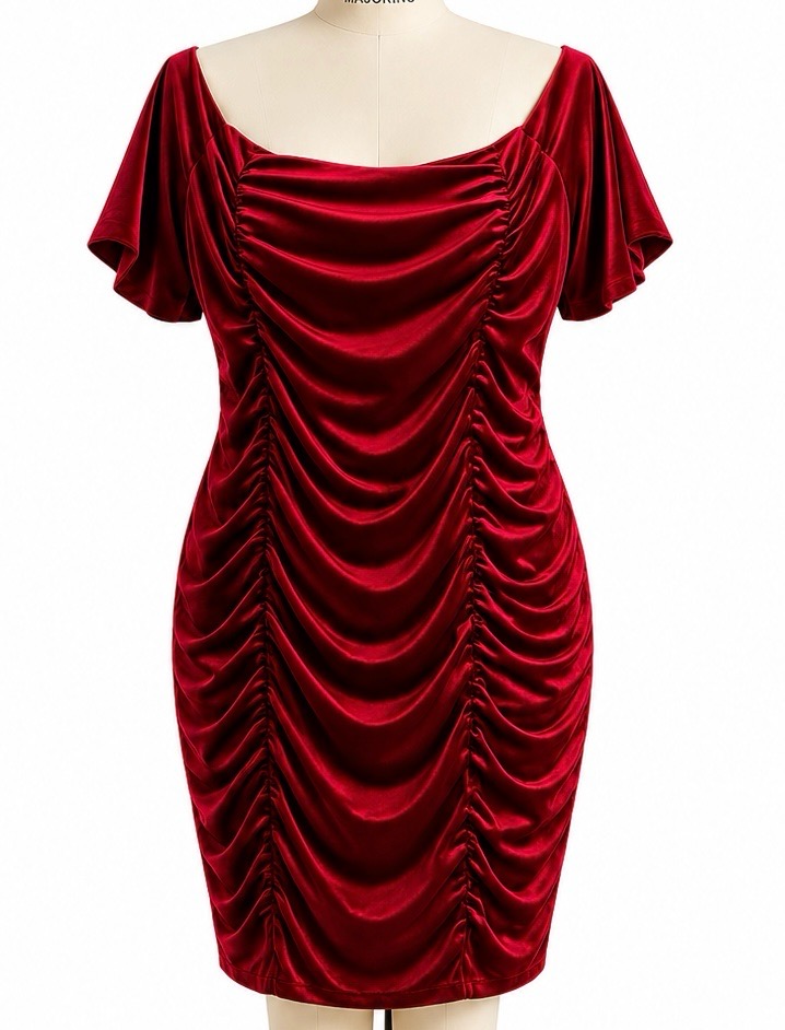 QUIZ Burgundy Velvet Ruched Midi Dress UK 26 EU54 Plus Size Party Occasion