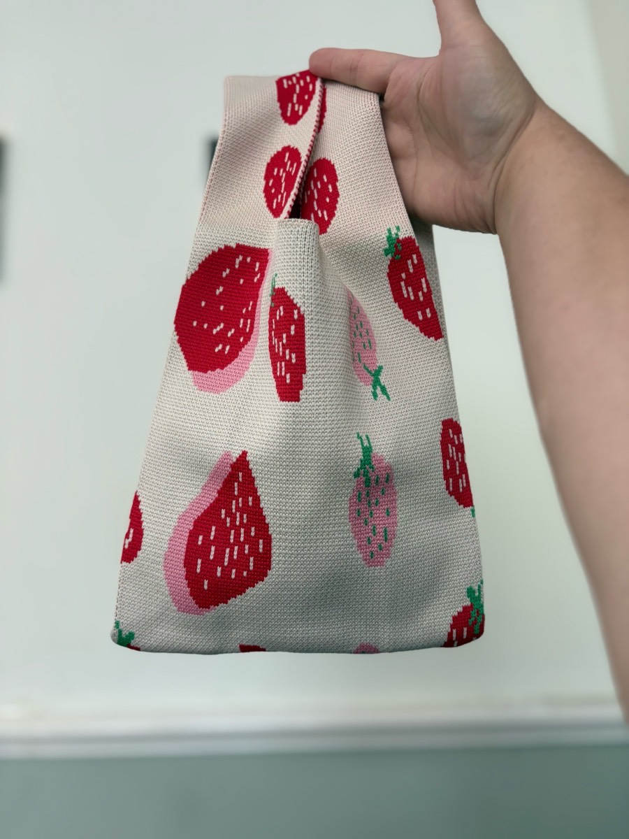 Knitted Strawberry Tote Bag