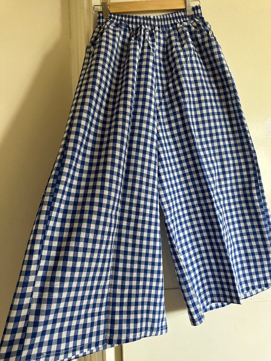 Handmade Checkered Wide-Leg Trousers