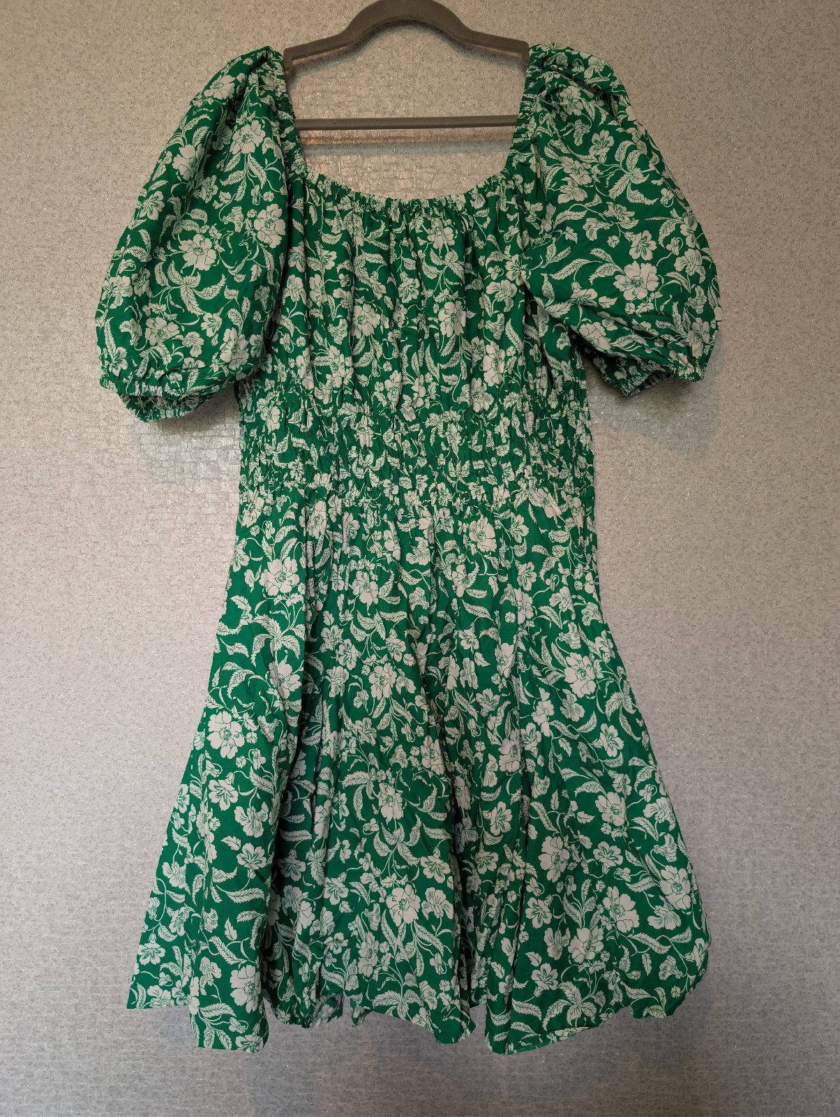 George Green Floral Shirred Waist Puff Sleeve Mini Dress