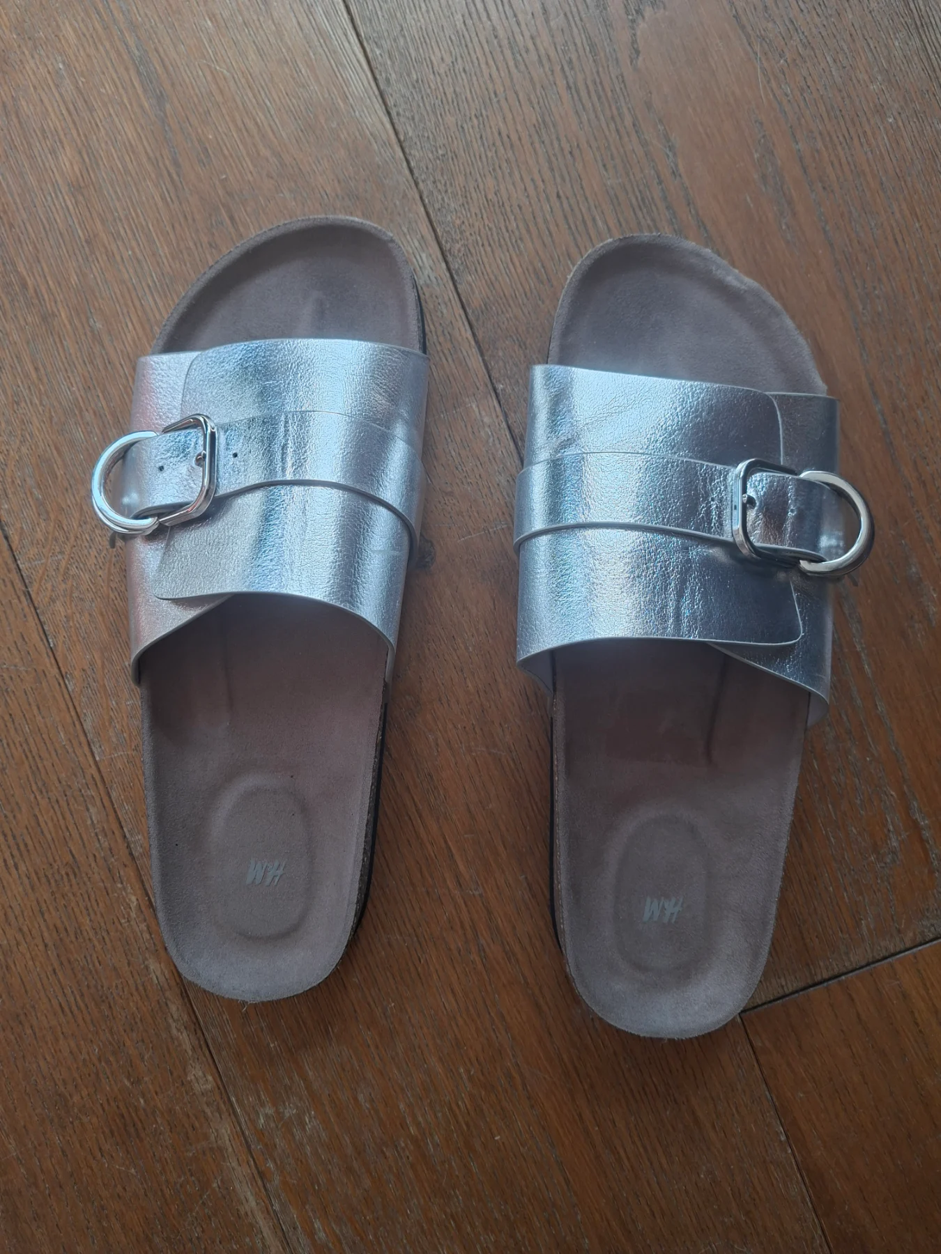 H&M Size 6.5 Silver Sandles sliders slip on shoes